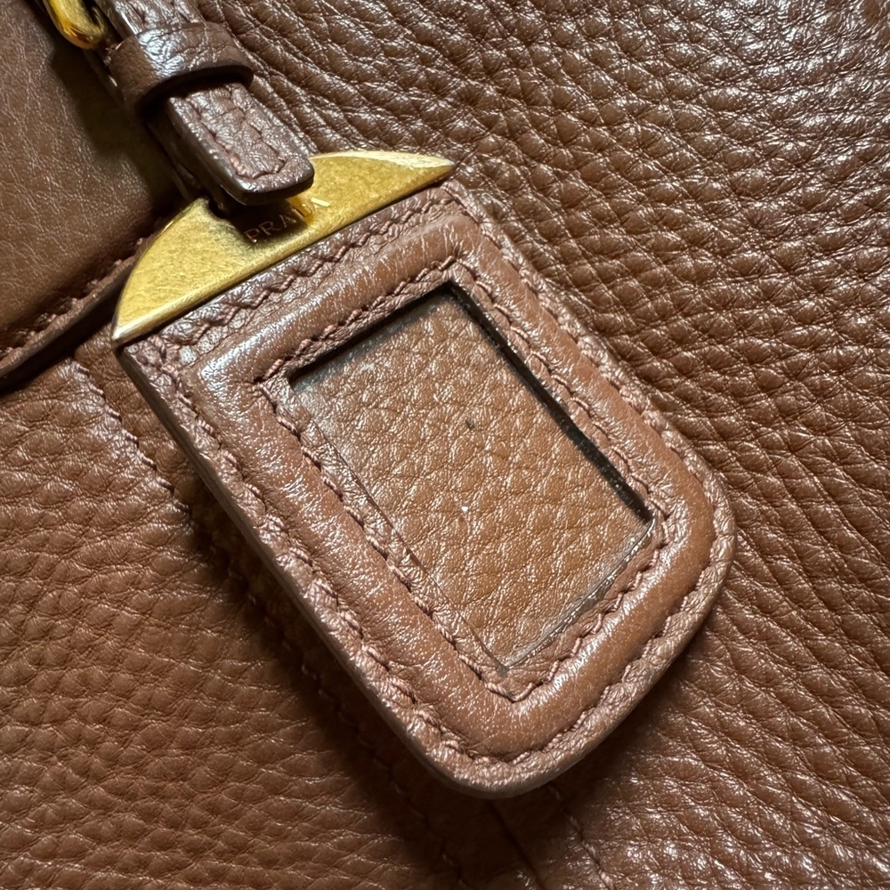 Prada Brown Leather Daino Vitello Tote with Side Pockets - Picture 6 of 13